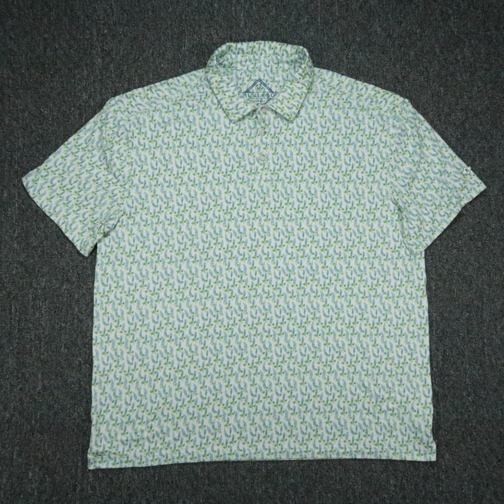 Burlebo Shirt Mens XL White Blue Green Bluebonnet Texas Polo Short Sleeve